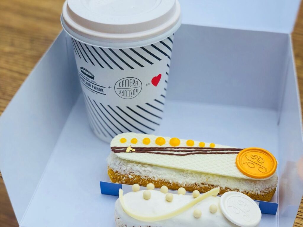 Eclairs and coffee from dessert take out in Toronto