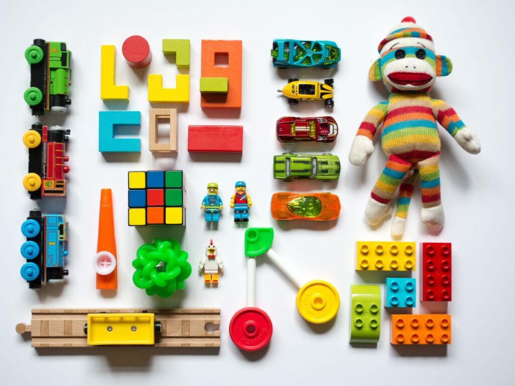 Kids toys placed on floor from toy stores in Toronto