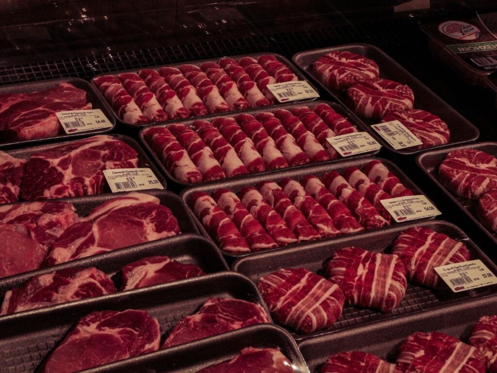 packed meat in butcher shop