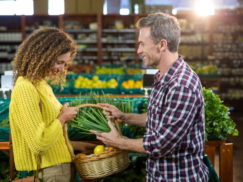 people buying organic food items