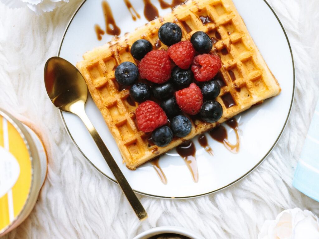 waffles with maple syrup and berries