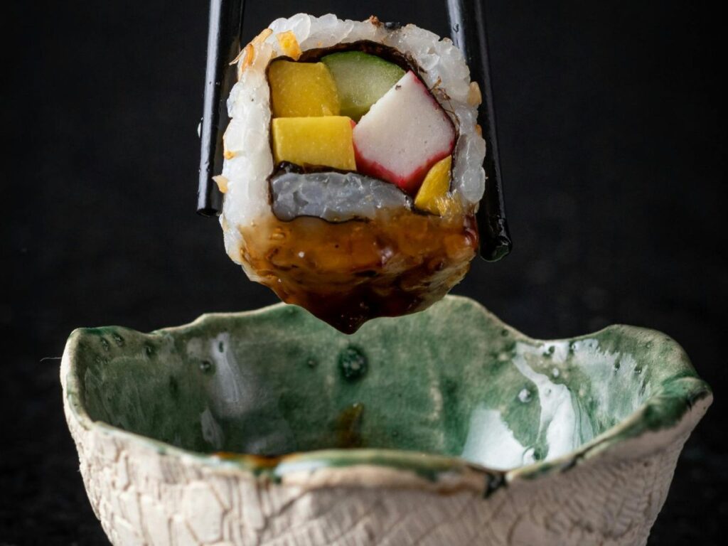 sushi with dip sauce