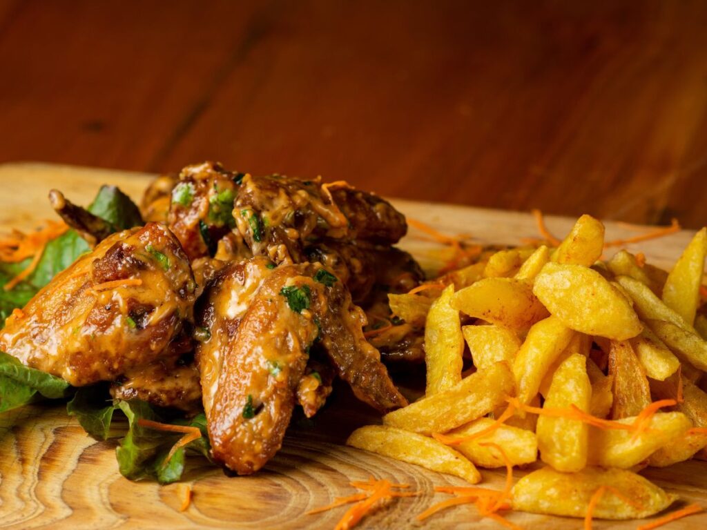 chicken wings and fries