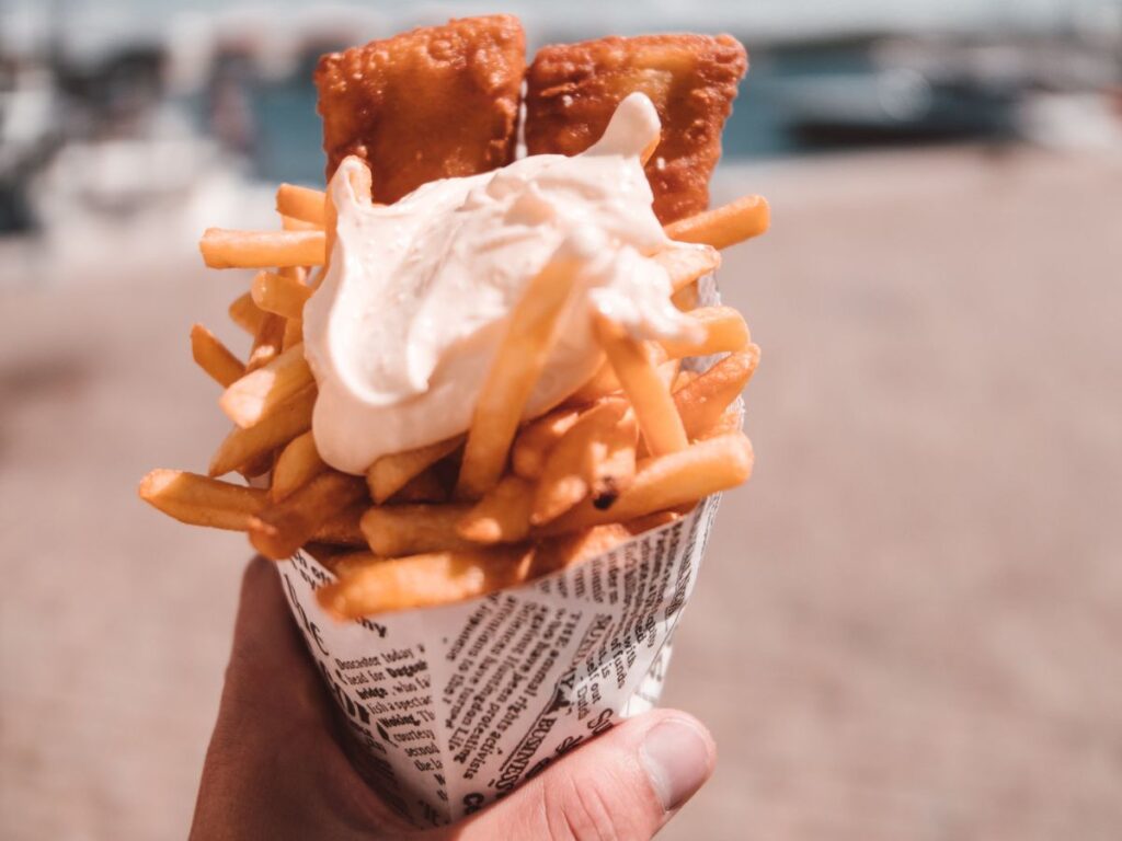 fish and chips in a cone