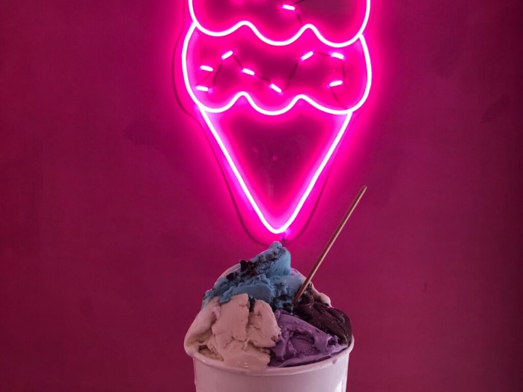 ice cream with neon sign