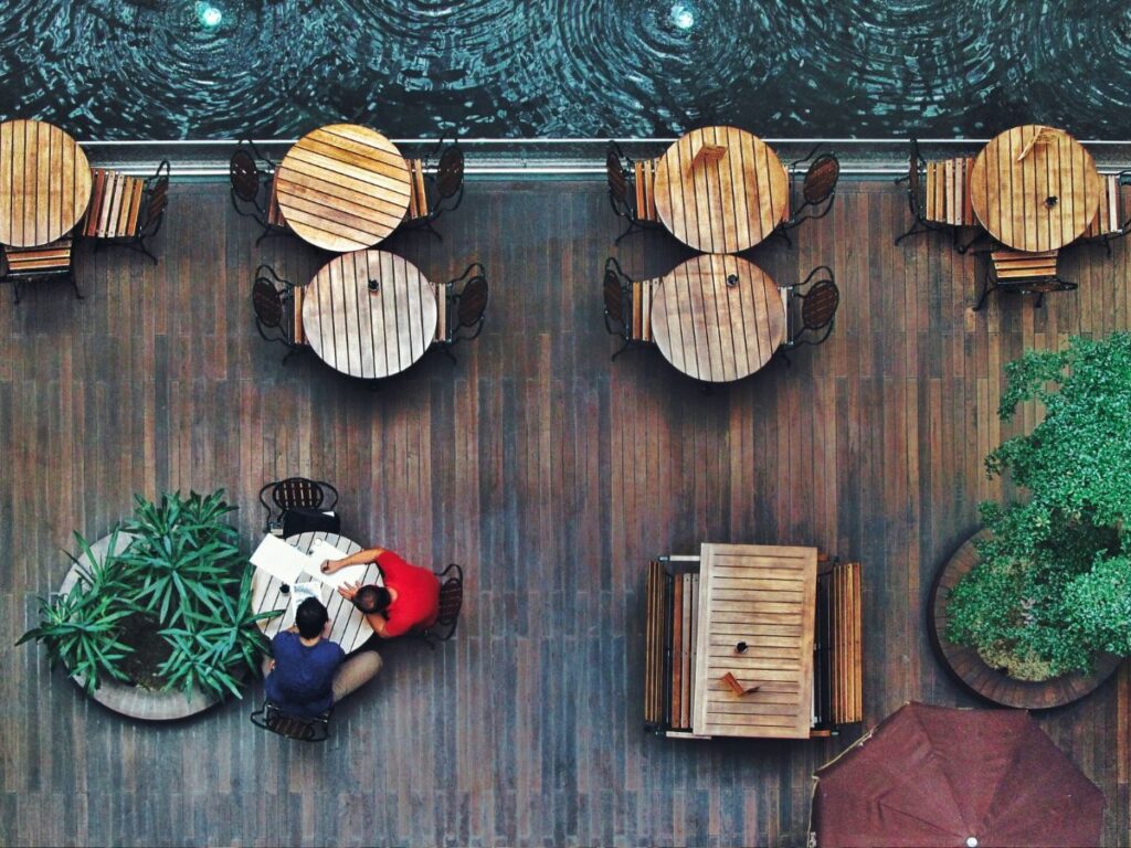 restaurant in a mall top view