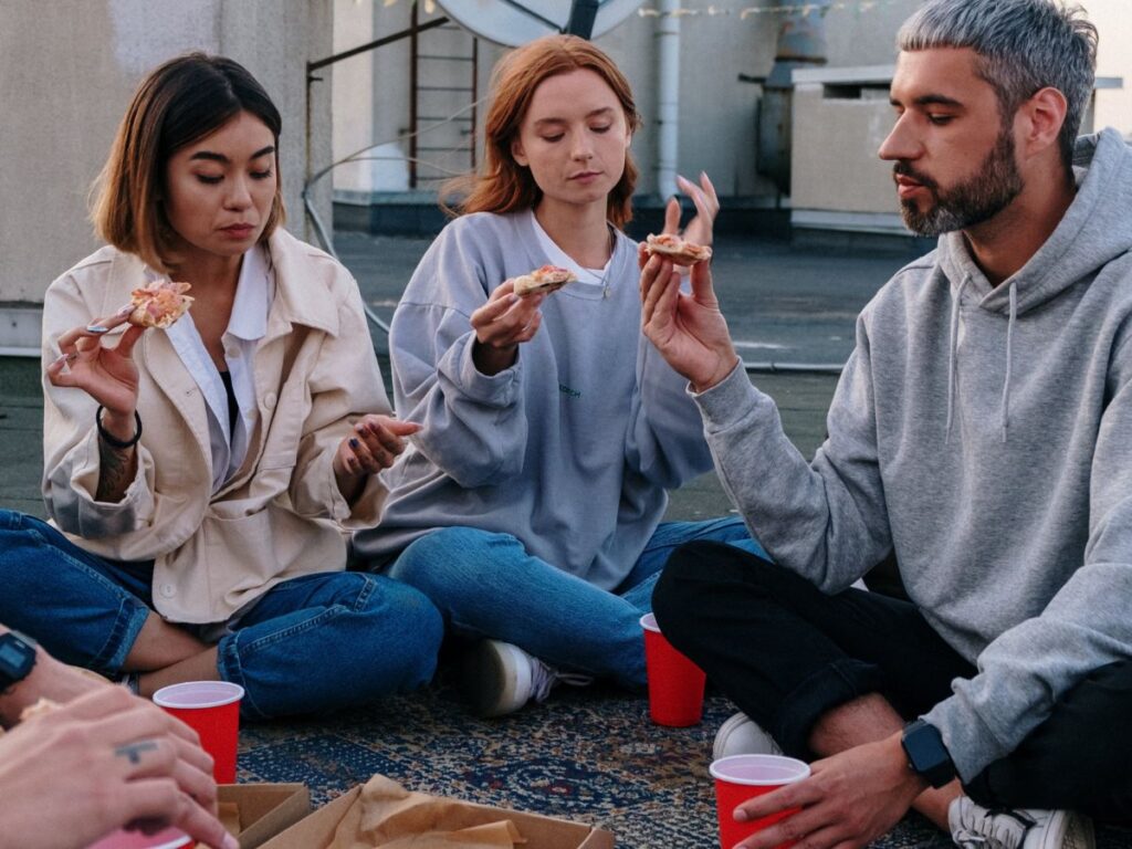 pizza and beer on rooftop bar