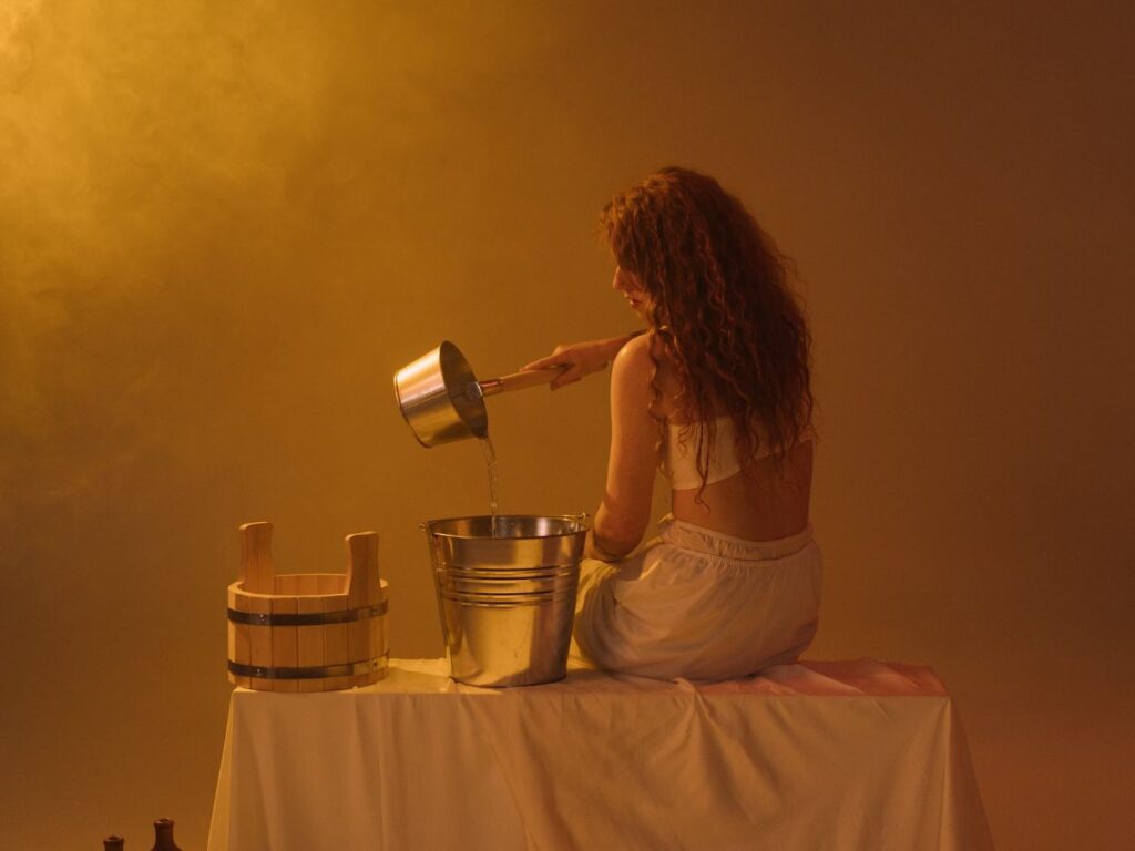 woman taking steam bath