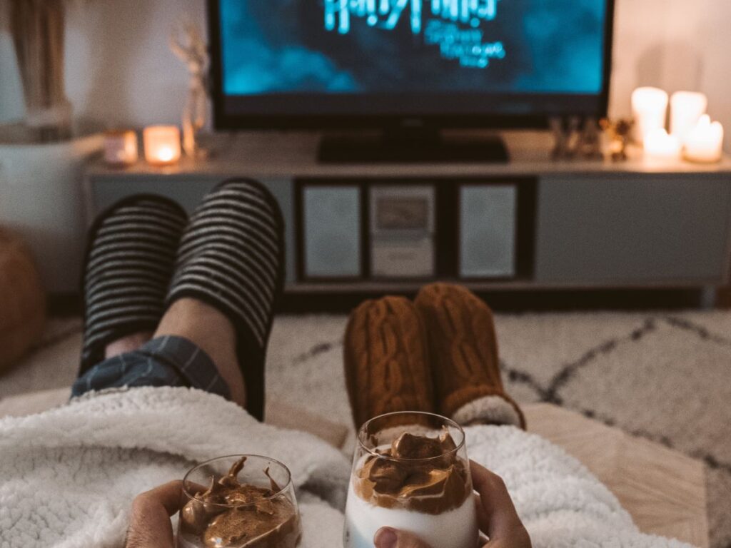 cozy couple watching tv