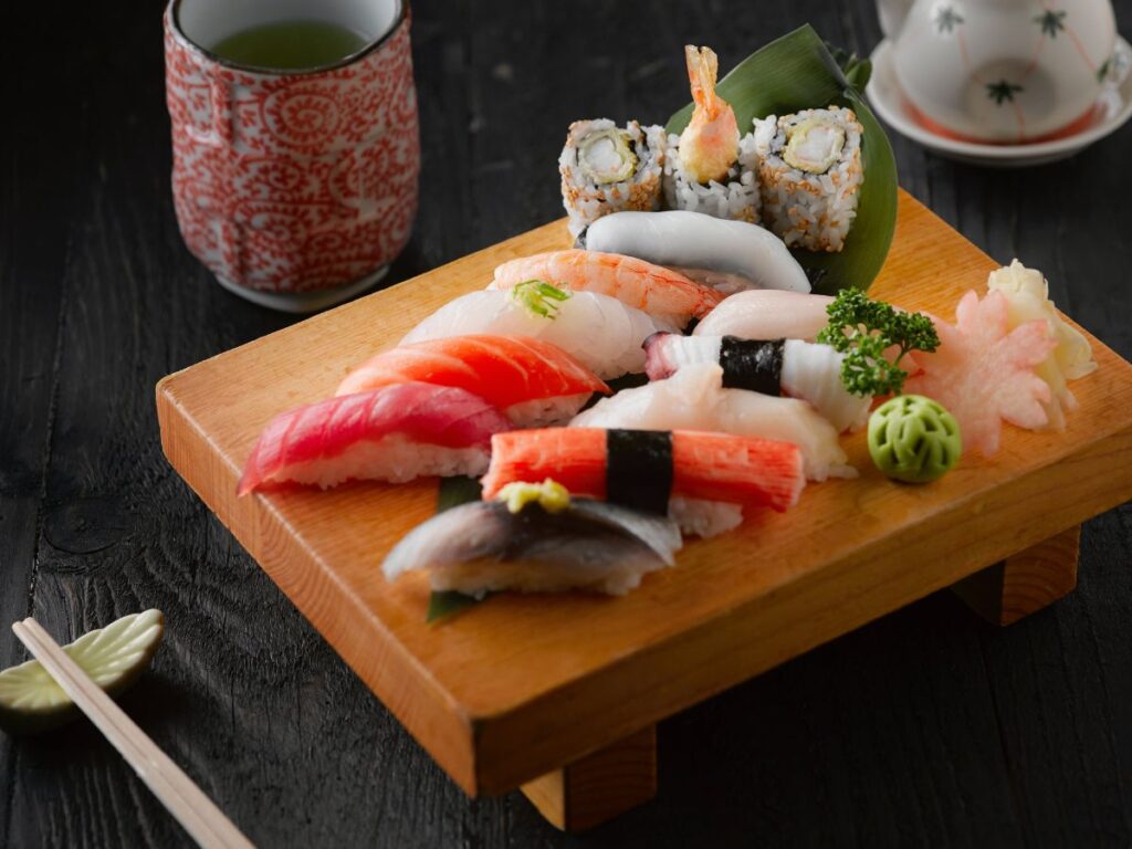 sushi on a board