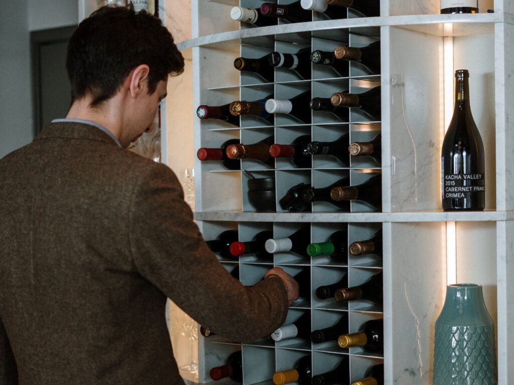 choosing wine bottle