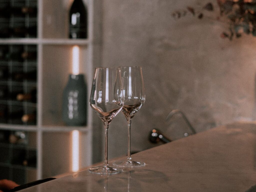 wine glasses on a table