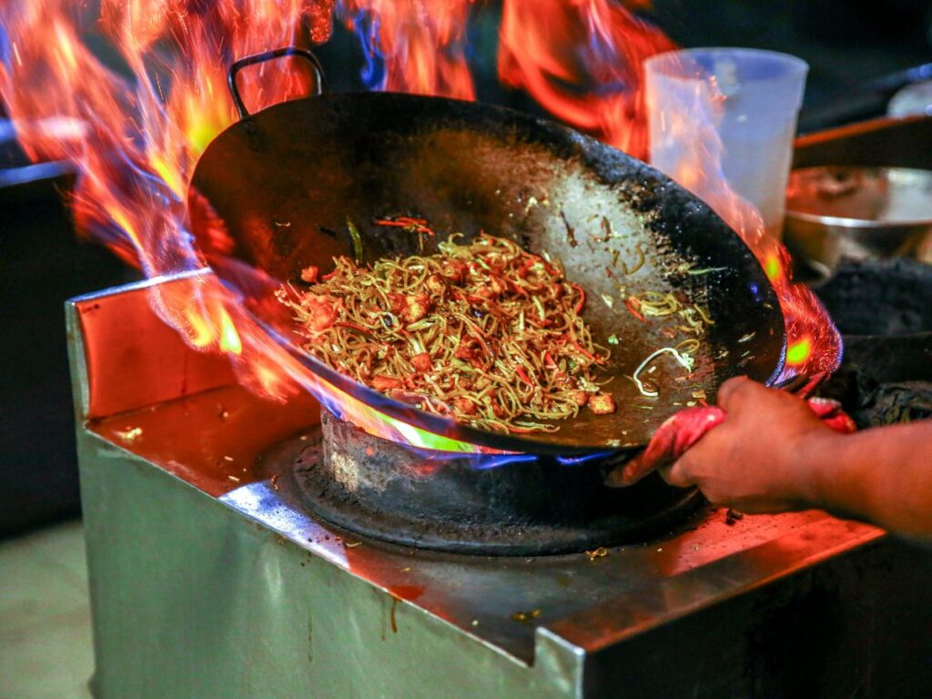 noodles in a hot pan