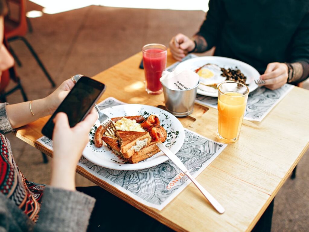 people eating food in a restaurant