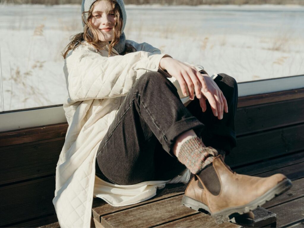 girl with boots sitting