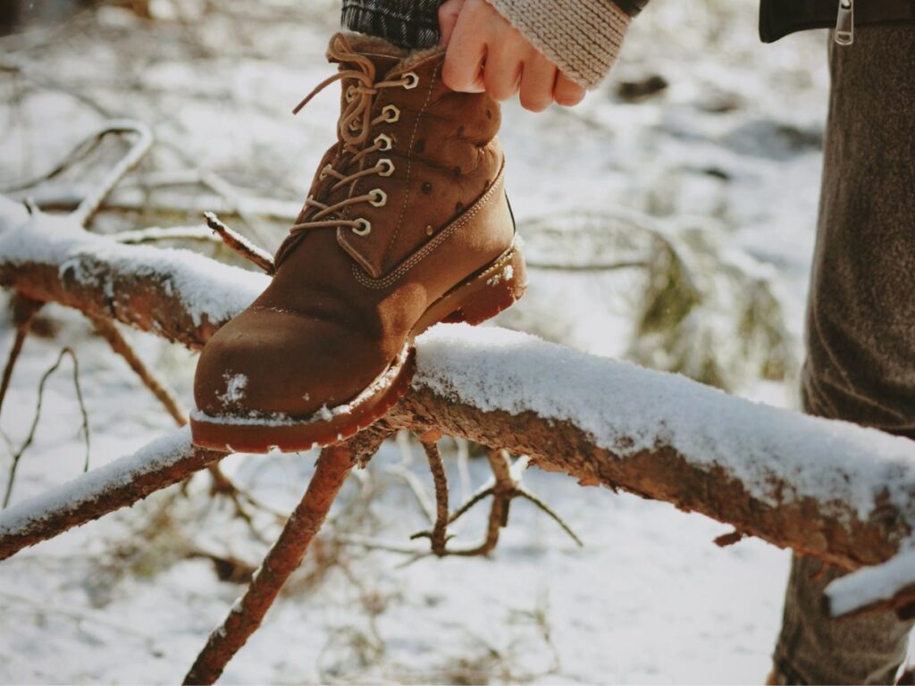 wearing a boot in snow