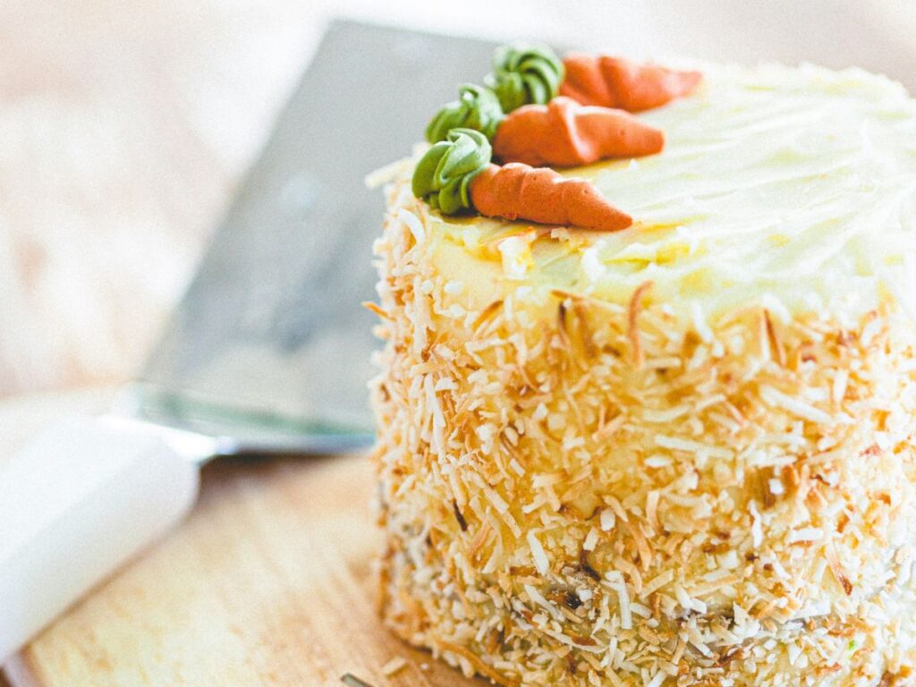 carrot cake decorated with carrot