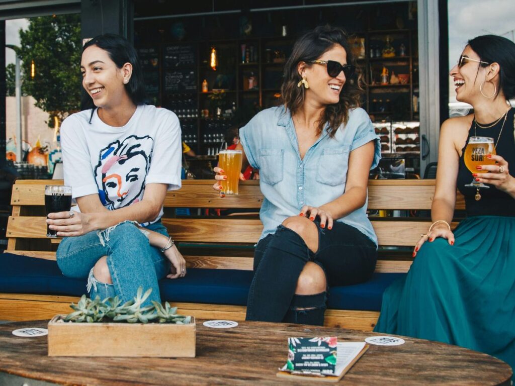 group of people in an open air restaurant