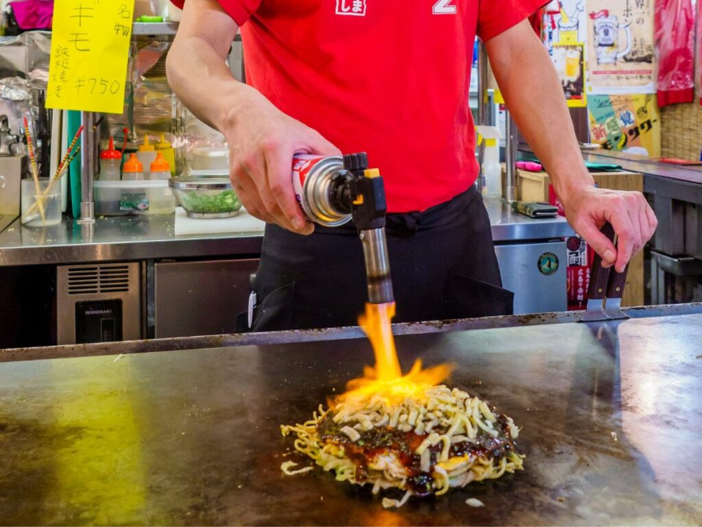 cooking okonomiyaki on high heat