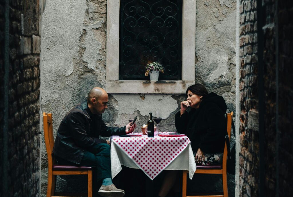 couple enjoying wine 