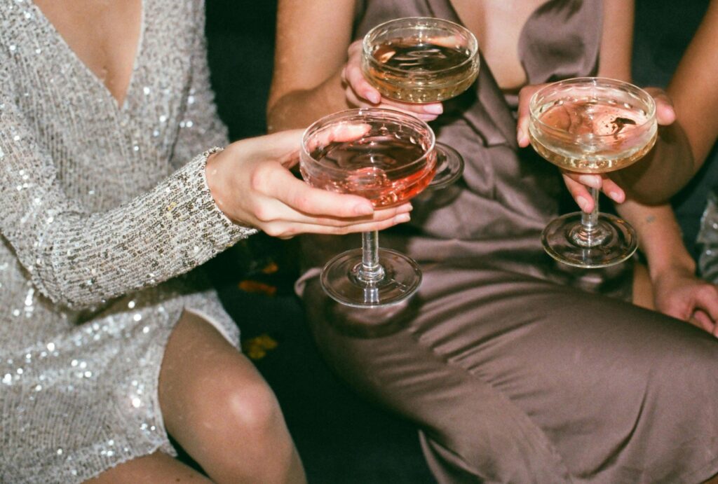 girls enjoying wine 