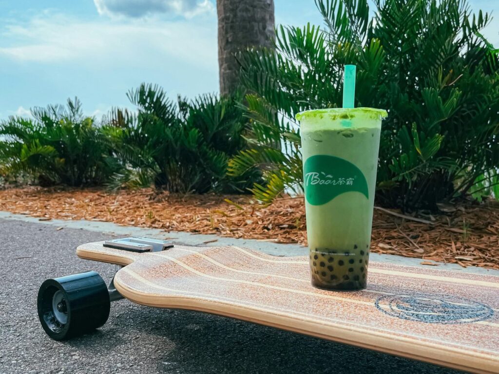 bubble tea on skateboard