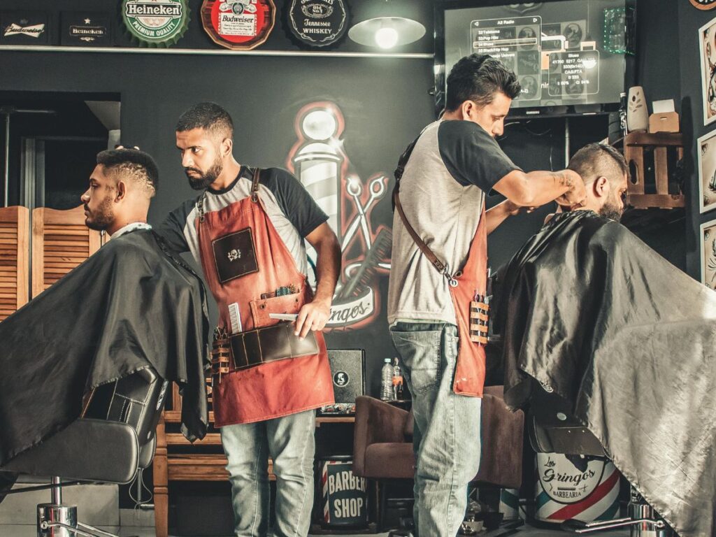 barbers in a small shop