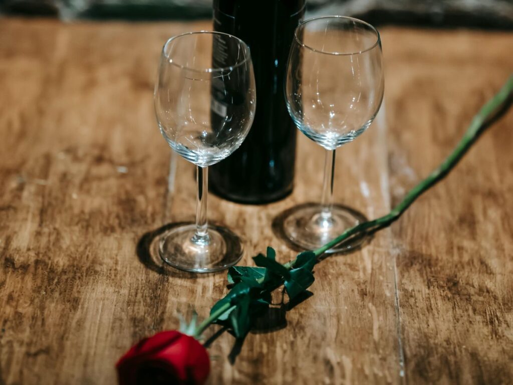 glasses, wine and rose