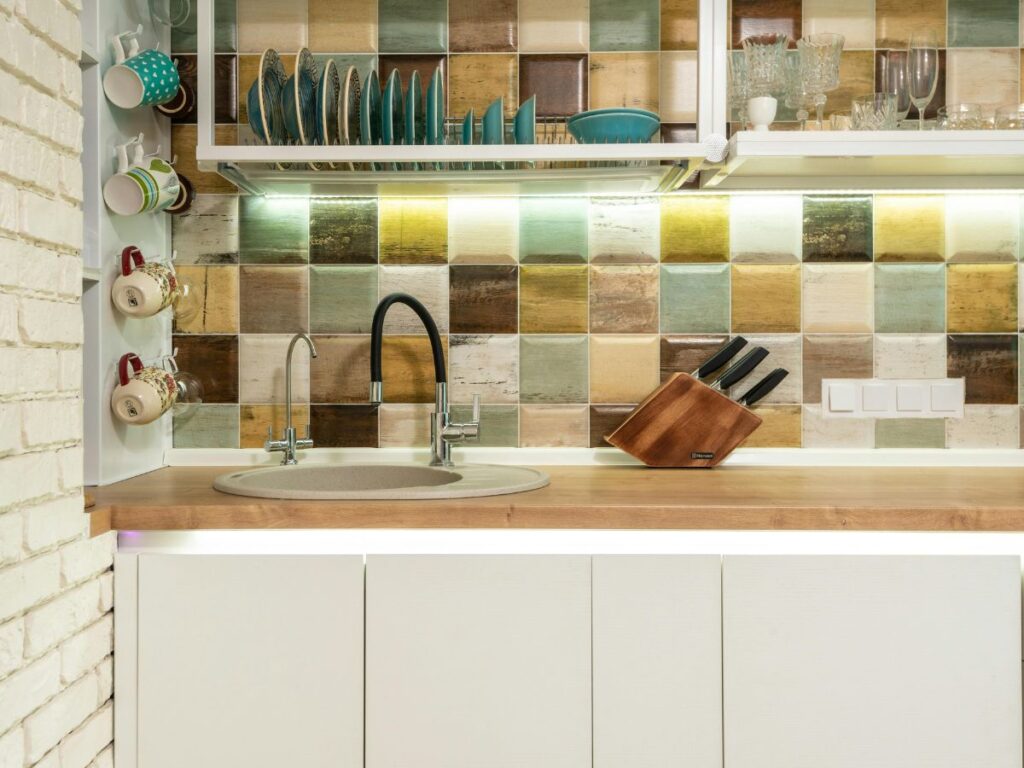 colorful tiled kitchen wall