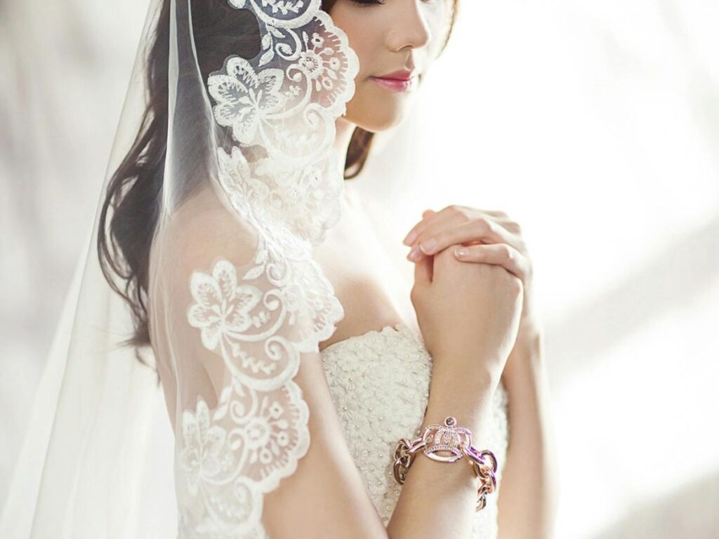 bride in bridal dress and veil