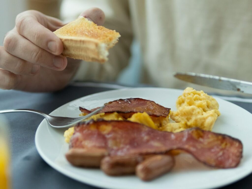 man eating breakfast