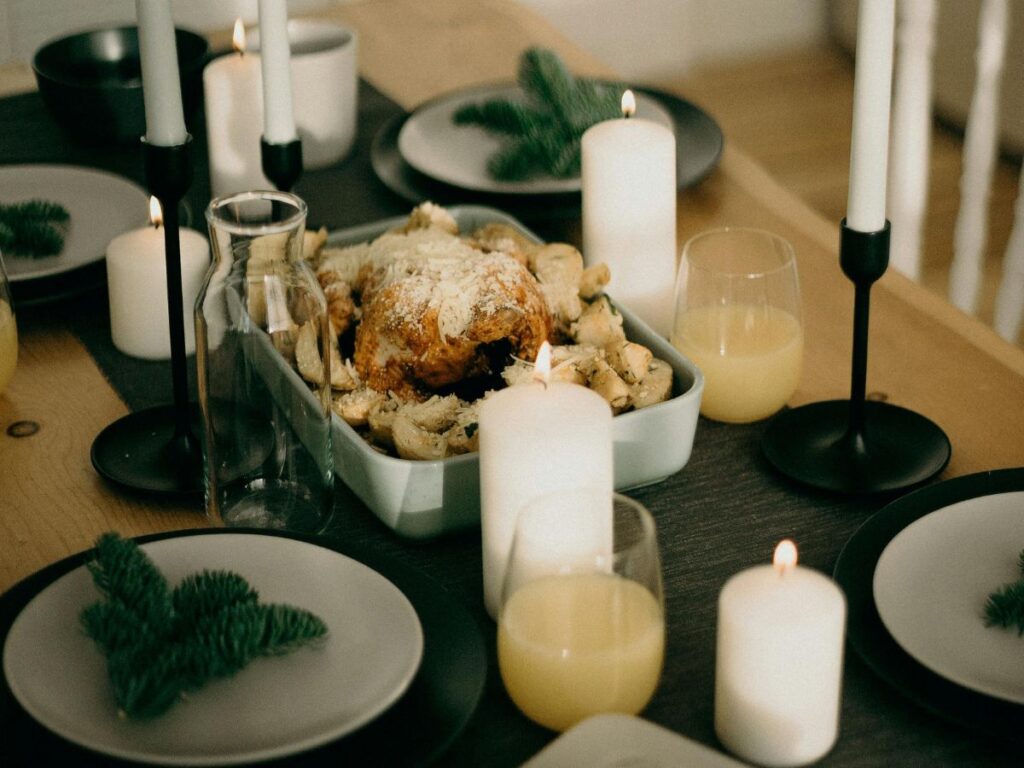 chicken served with candles 