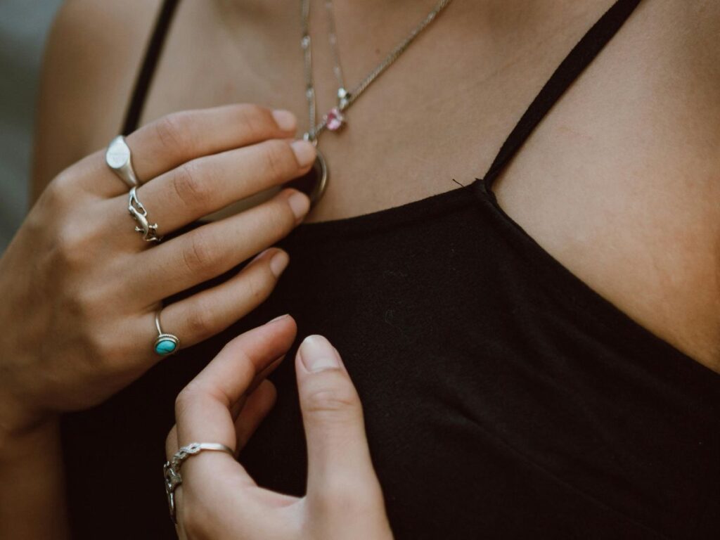 girl wearing vintage jewelry