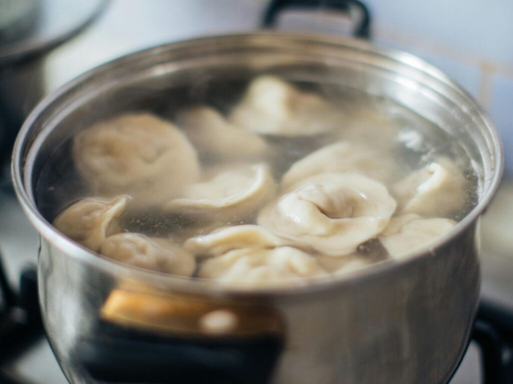dumplings in hot boiling water