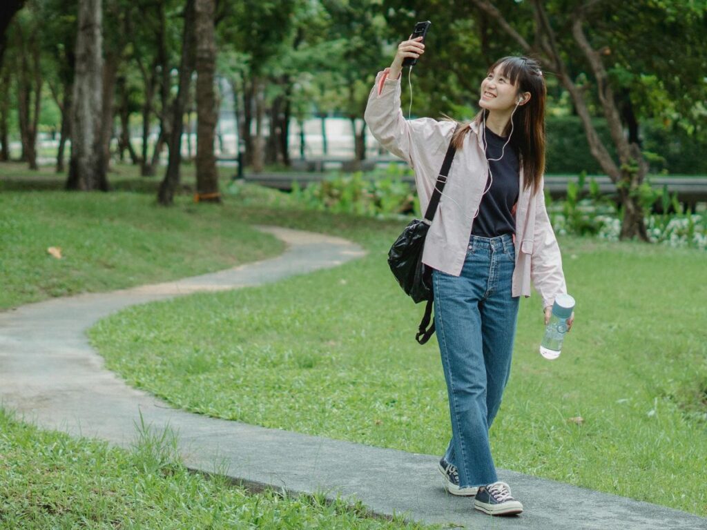 girl taking a walk and her selfie