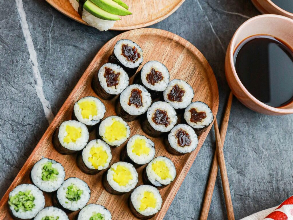 vegan sushi in a tray