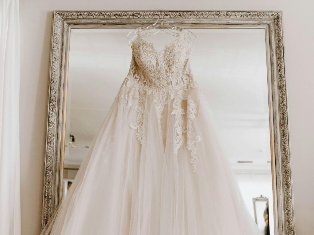 bride's dress hung