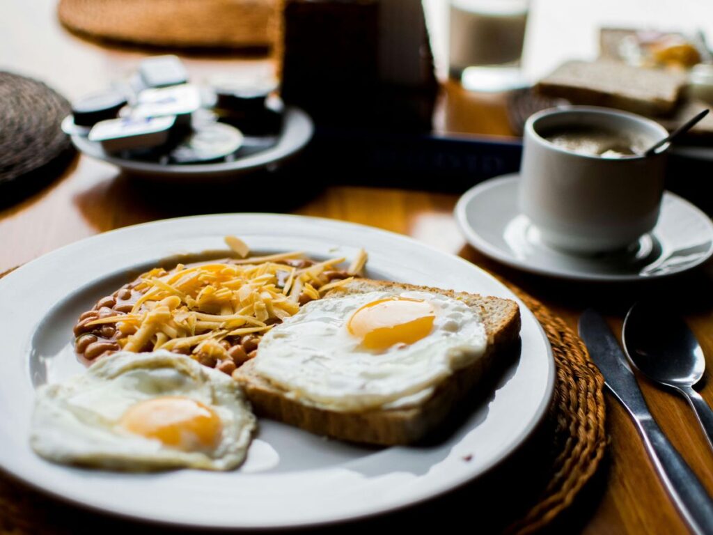 eggs on toast with coffee