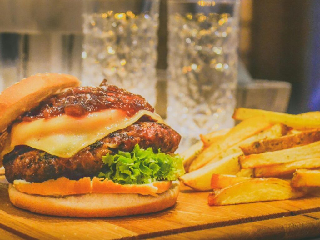 burger served with fries