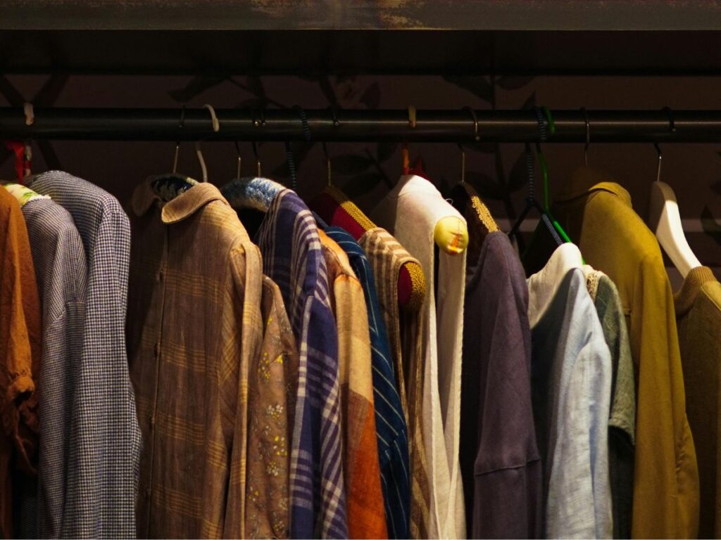 clothes hung in a hanger