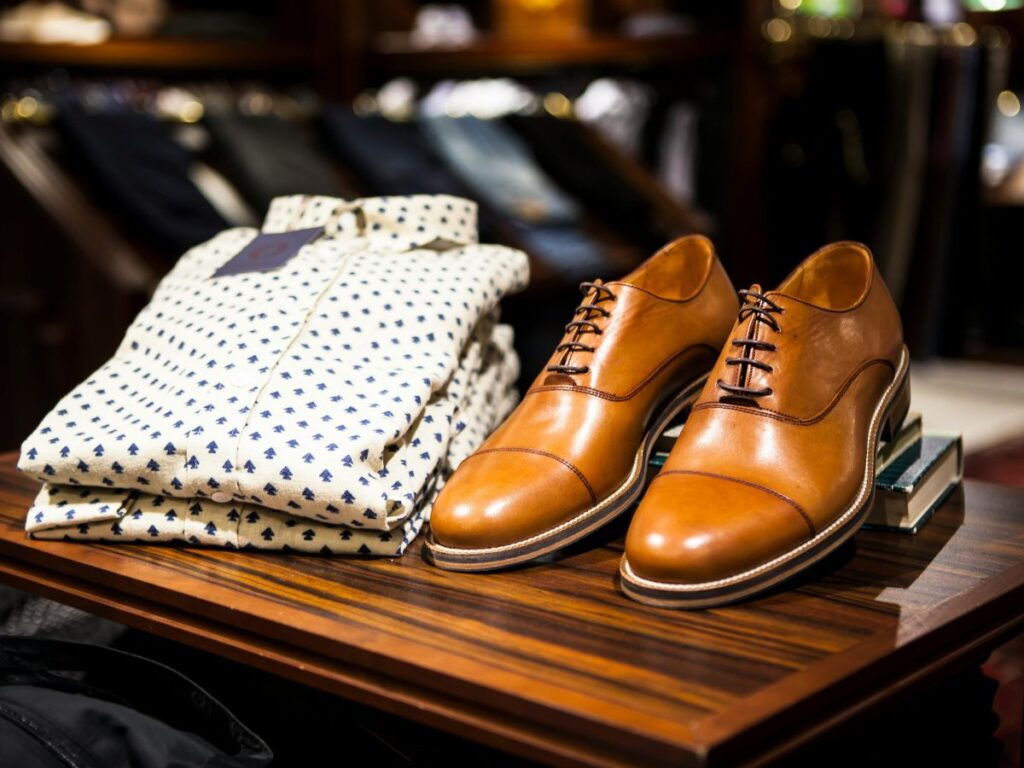 men's shoes with shirt in a shop