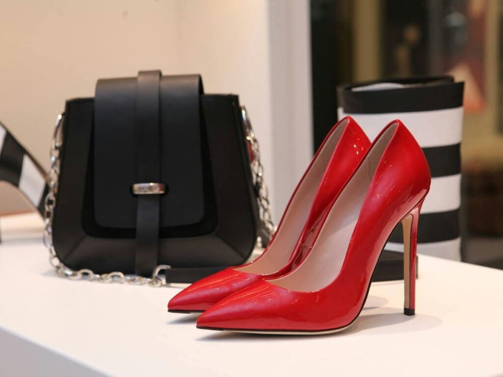 lady's shoes and bag on display