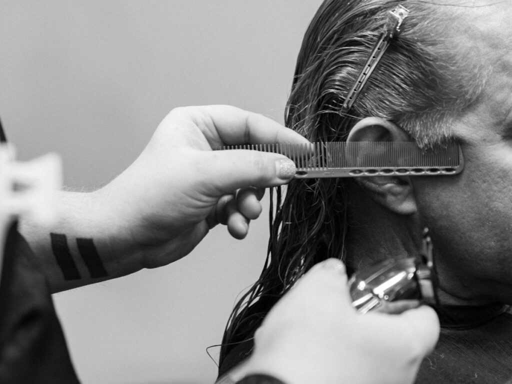 man getting a haircut