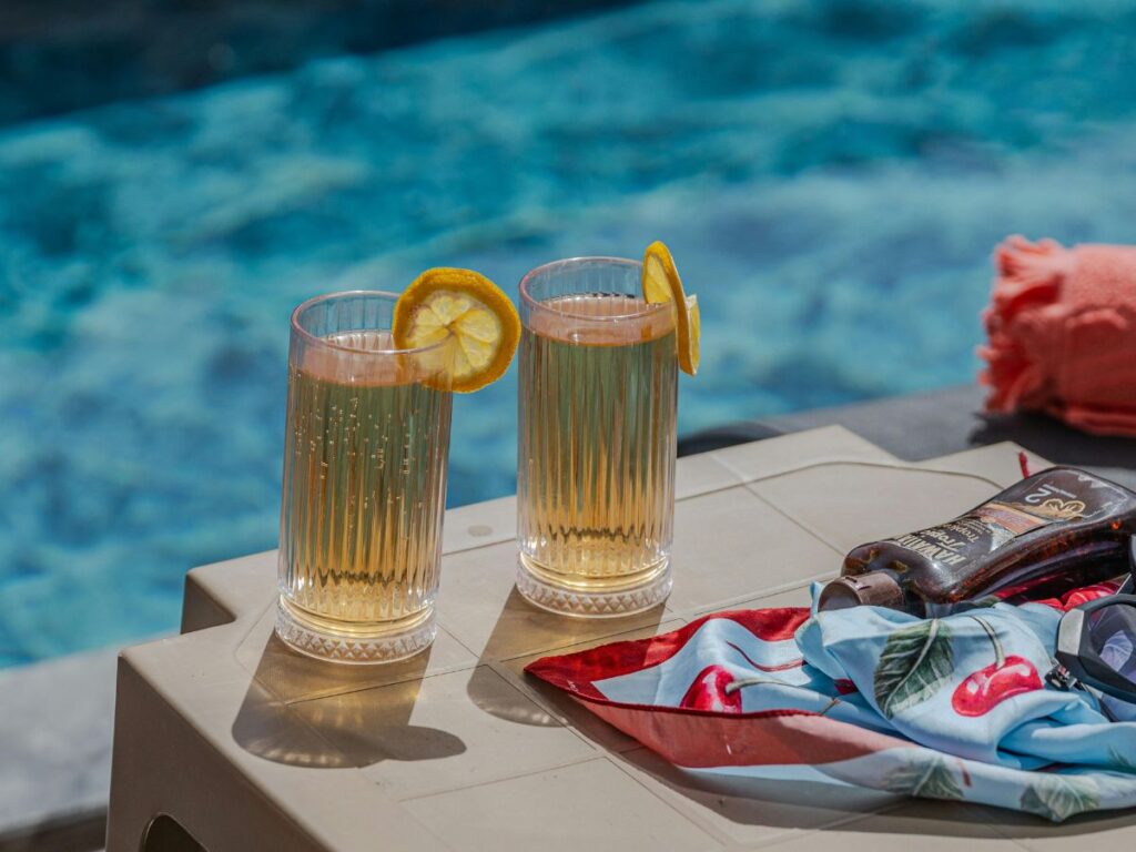 drinks beside swimming pool