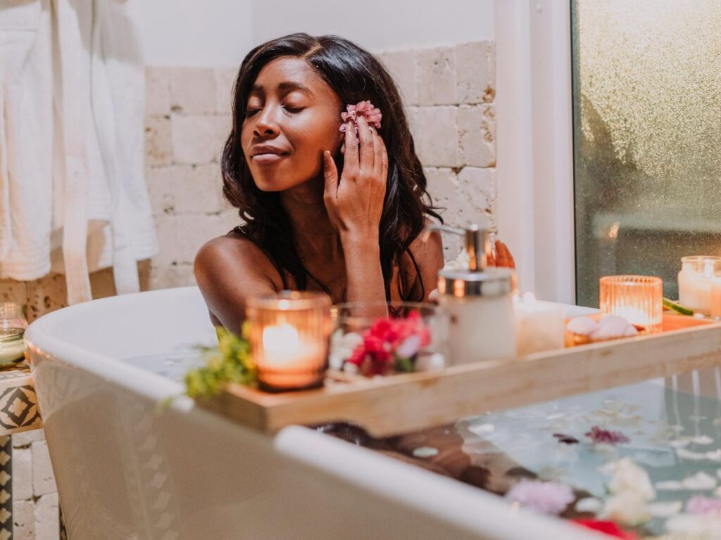 girl in a tub before getting spa treatment