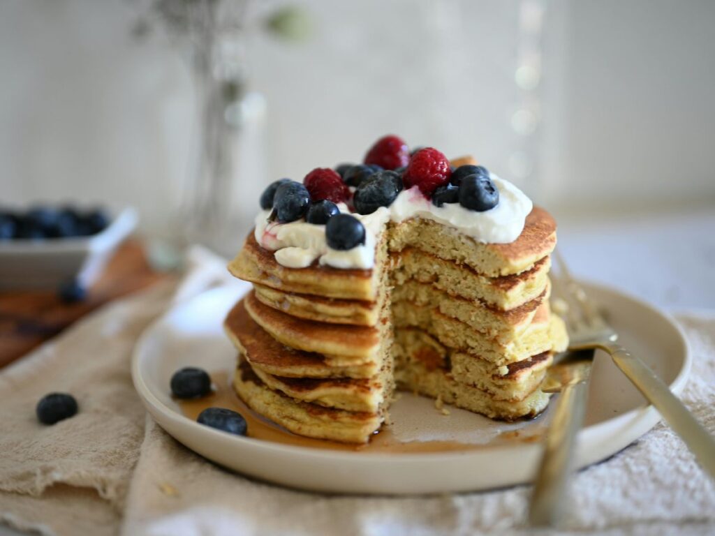 pancakes with blueberry and cranberry topping 