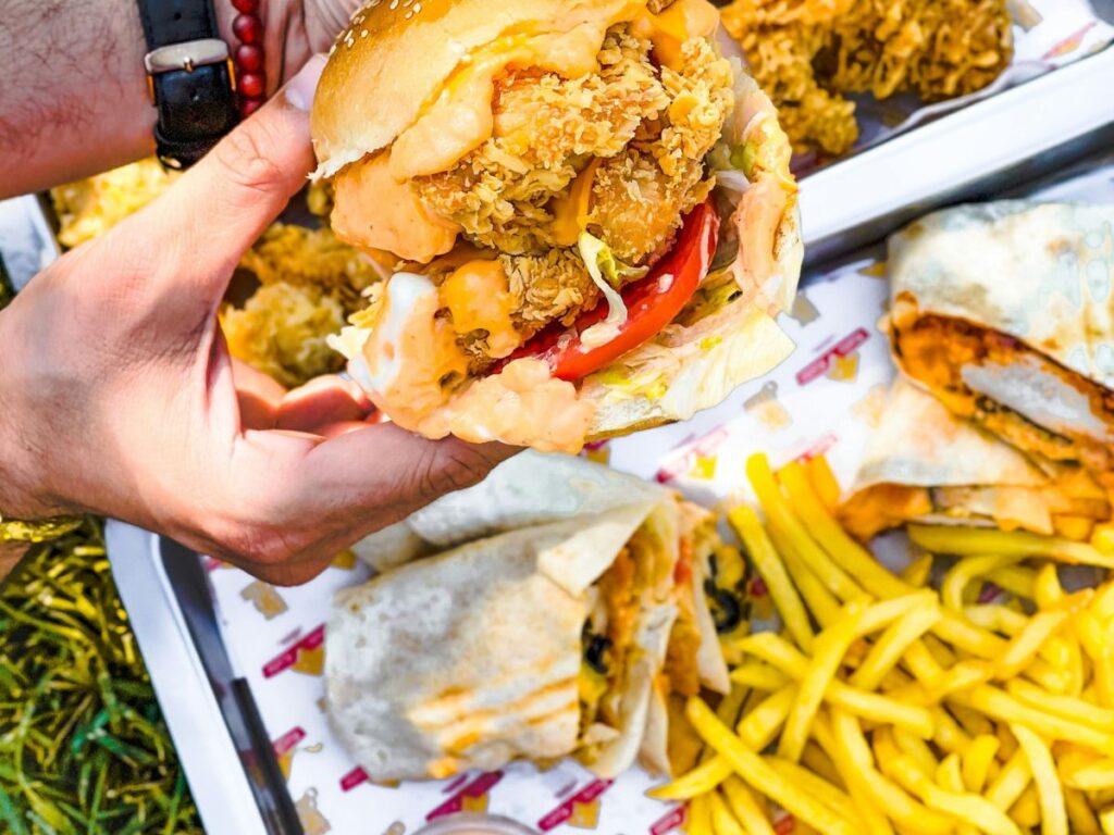 fried chicken sandwich with fries