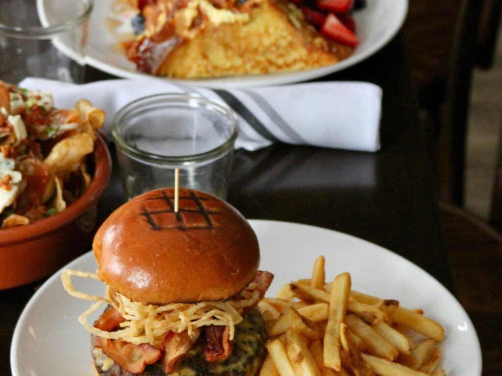 burger and fries in plate