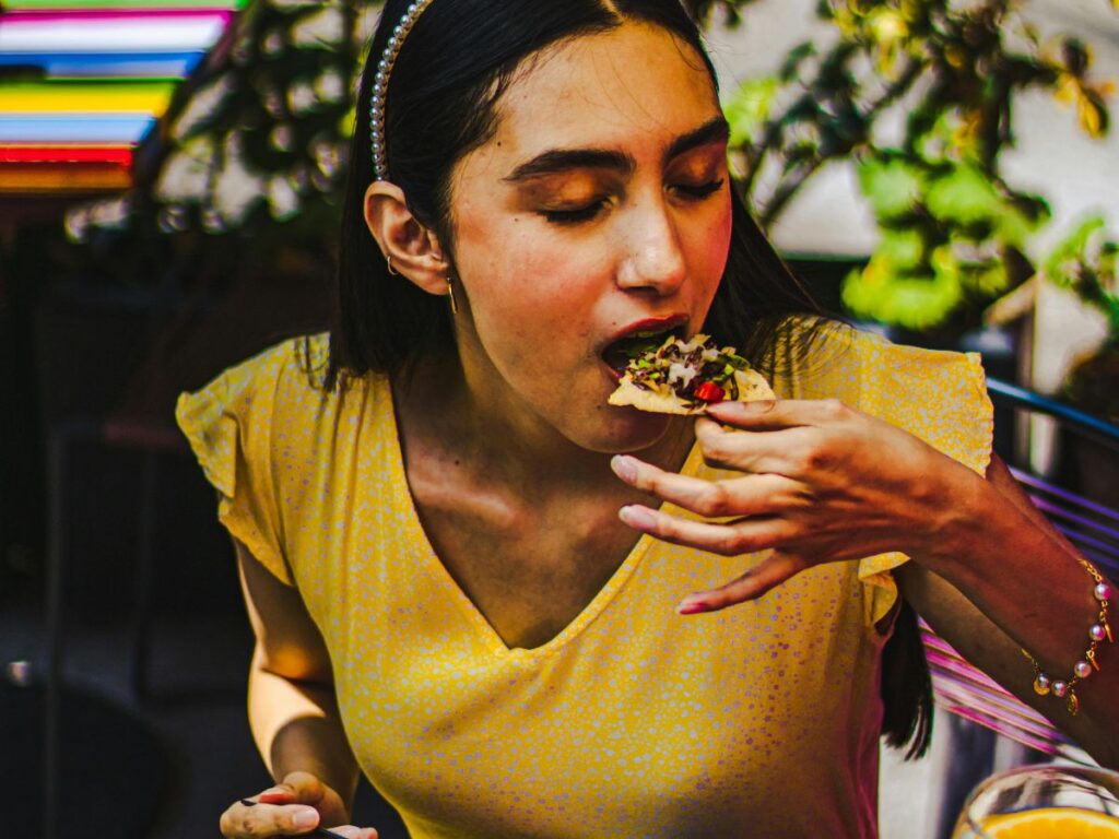 woman eating Ukrainian food