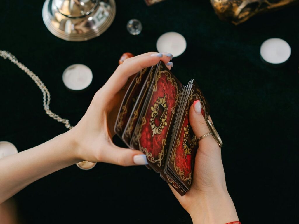 astrologer with her tarot cards